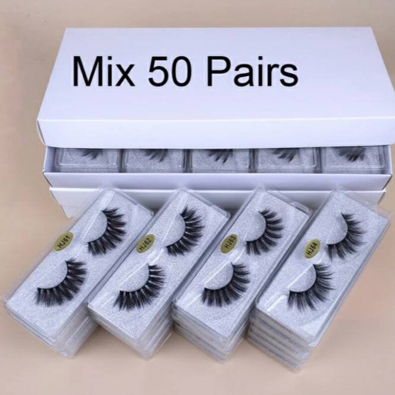 Wholesale Eyelashes 50 Pairs 3d False Lashes Bulk Eyelashes Etsy