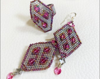 Mellissa Earrings & Ring, beading pattern PDF