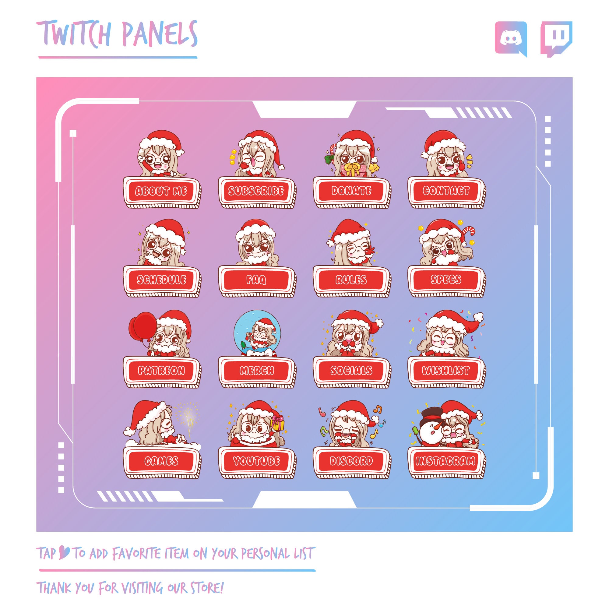 Cute Girl Merry Christmas Theme Twitch Panels Chibi Sweet Live Etsy