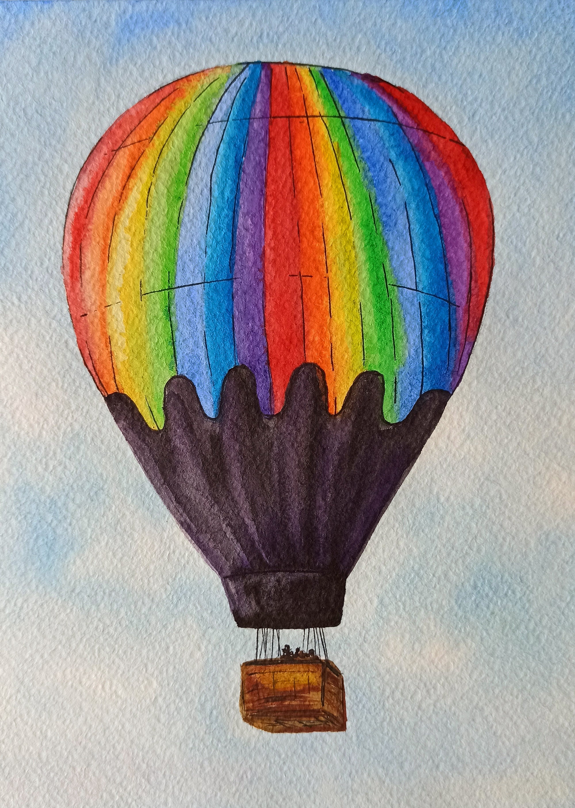 Hot Air Balloon Painting Flight Painting Watercolor Original Etsy