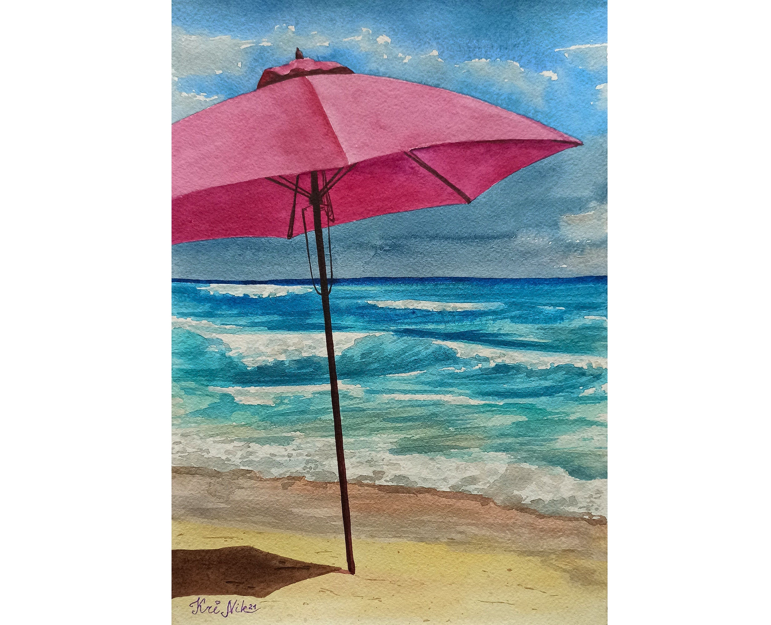 Beach Umbrella Painting Seascape Watercolor Original Art 12 by Etsy