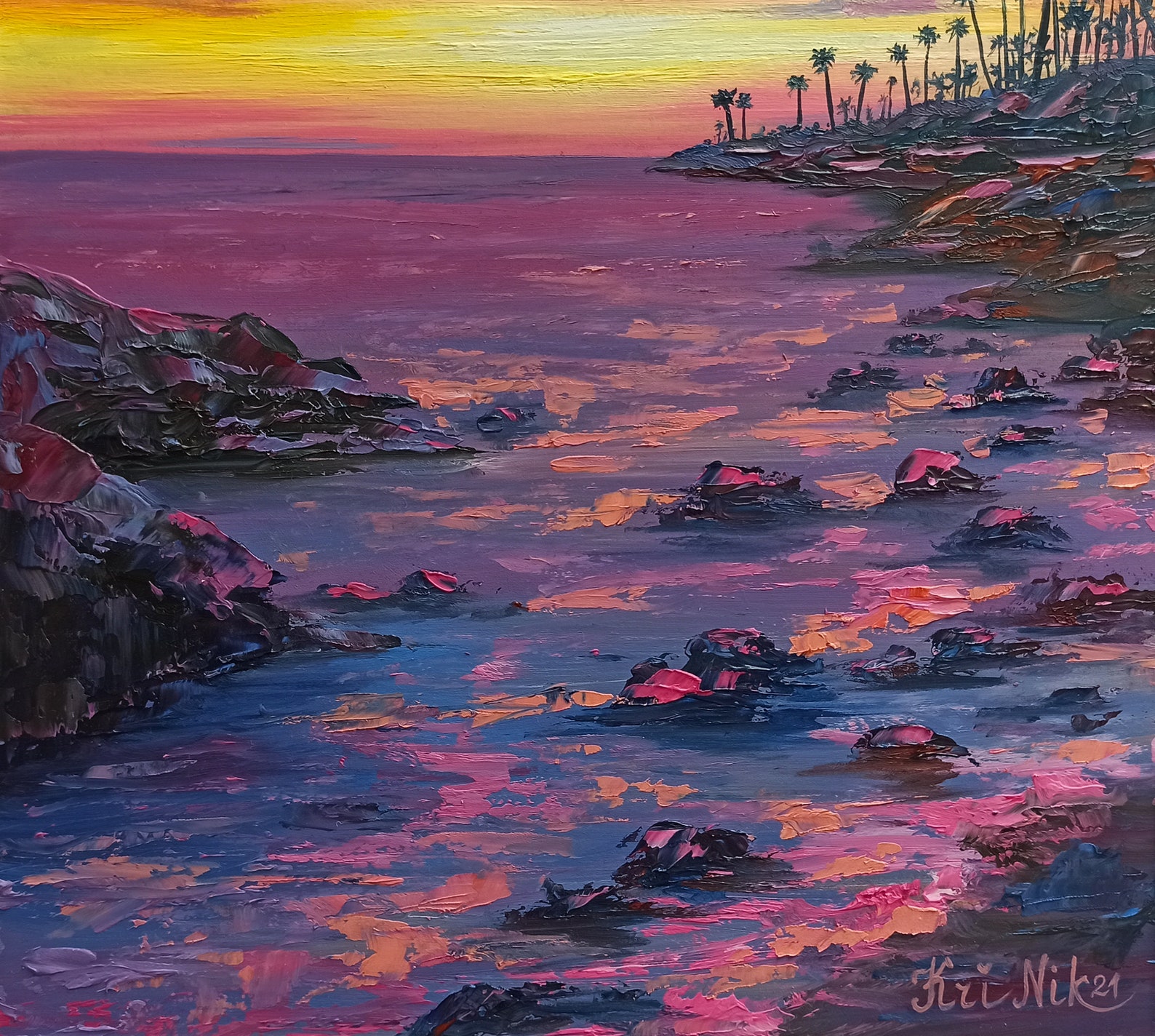 Laguna Beach Painting Impasto Oil Painting Sunset Artwork Etsy