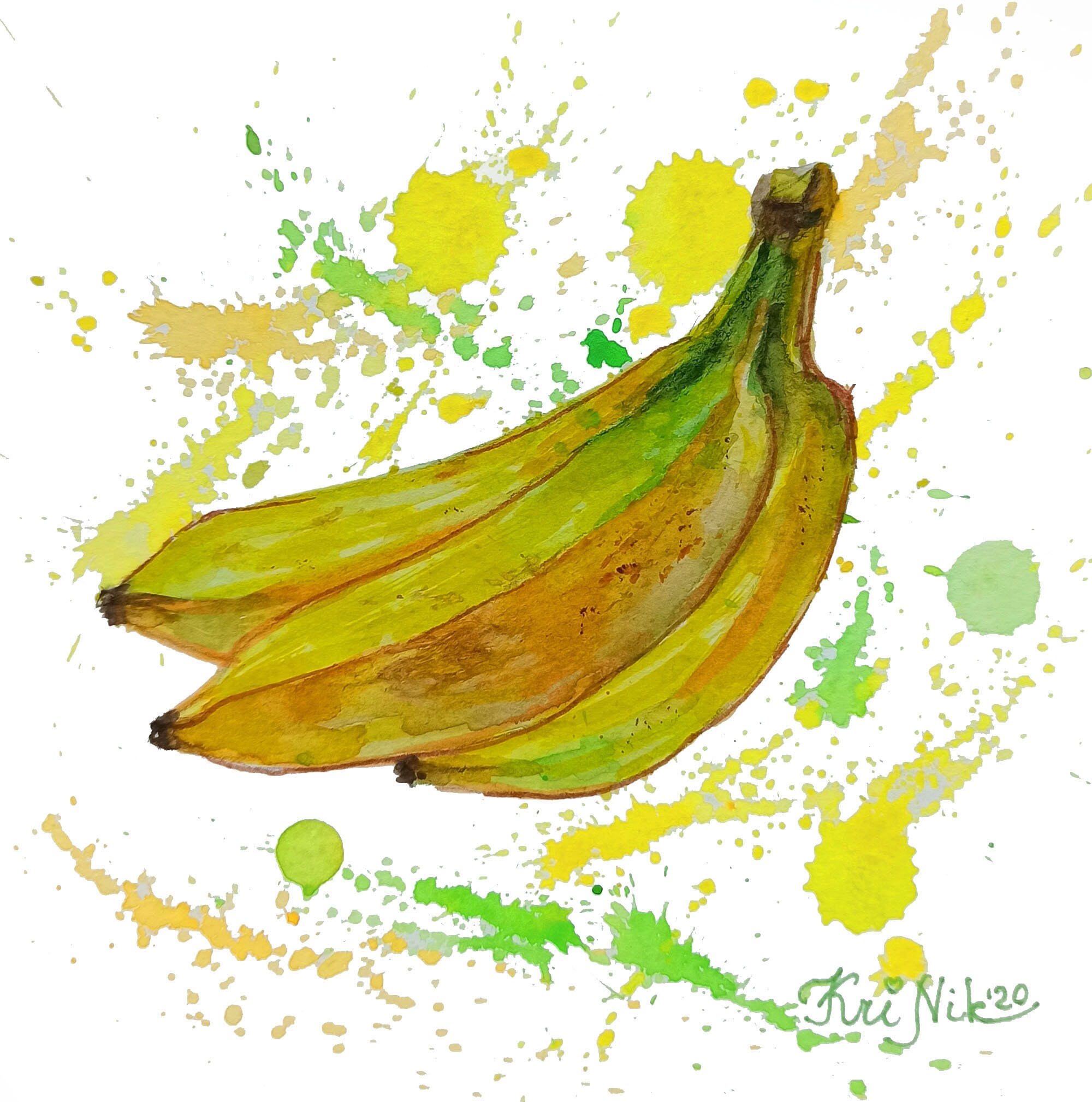 Banana Painting Kitchen Art Watercolor Original Art 5 by 5 Etsy