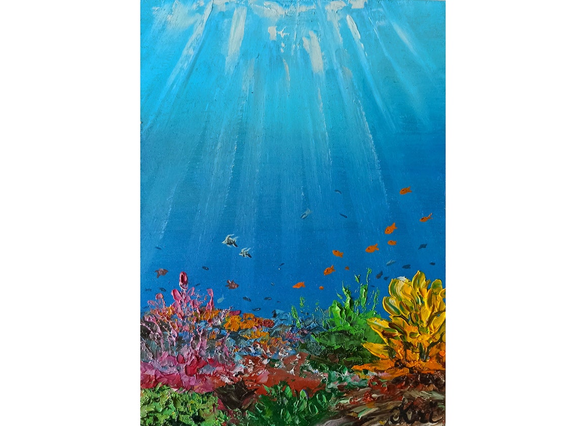 Unterwasser-Malerei Fisch Kunst Impasto Korallenriff Original | Etsy