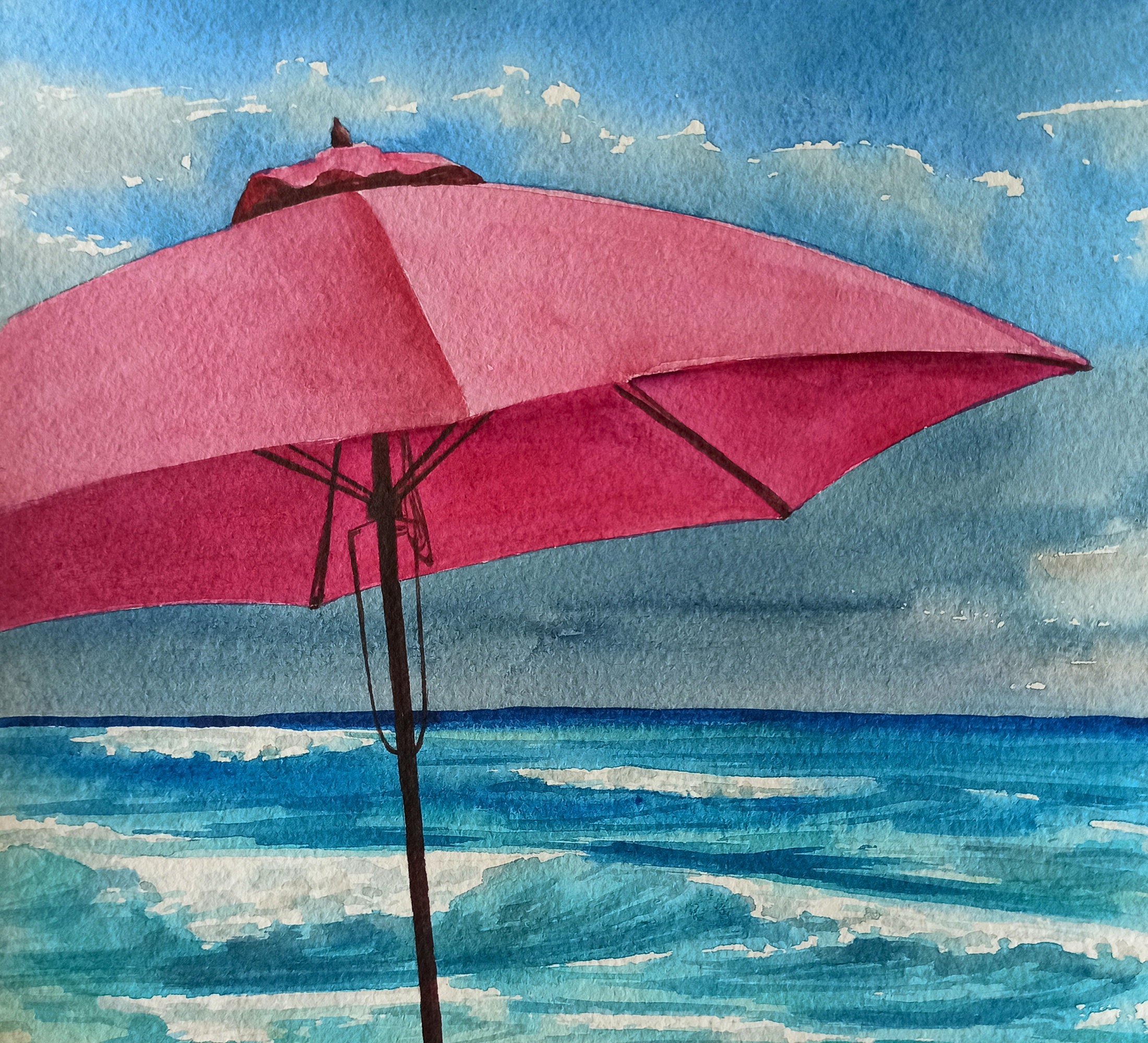 Beach Umbrella Painting Seascape Watercolor Original Art 12 by | Etsy