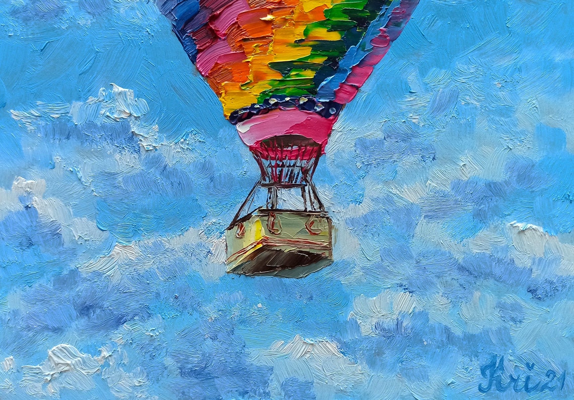 Hot Air Balloon Painting Impasto Oil Painting Original Art 10 Etsy