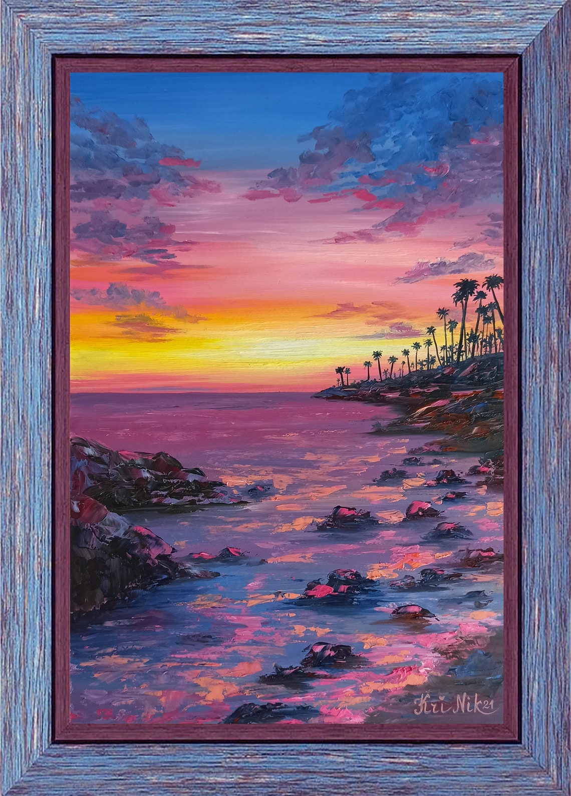 Laguna Beach Painting Impasto Oil Painting Sunset Artwork Etsy