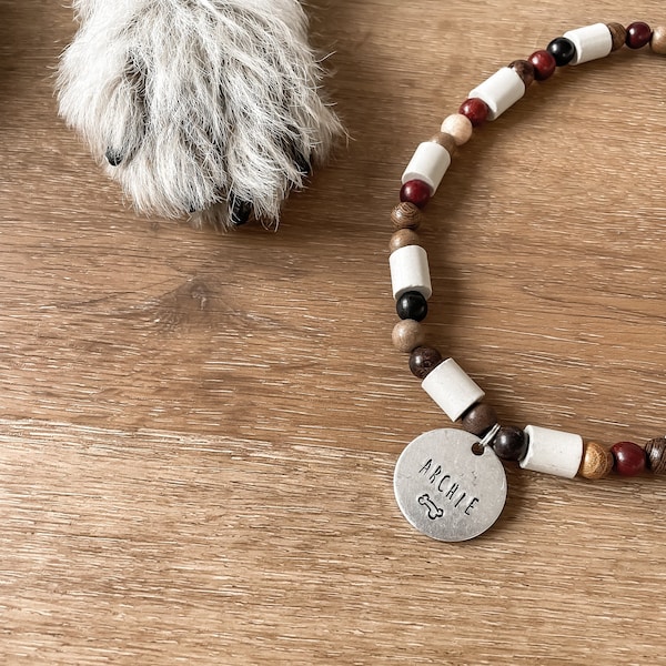 Halsband mit EM-Keramik und Hundemarke, Schmuckhalsband für Deinen Hund, natürlicher Schutz gegen Zecken, individualisierbare Hundekette