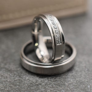 Couple Wedding Ring Set, Stainless Steel Couple Promise Ring Set, His and Her rings, Wedding Anniversary Ring, Steel Wedding Rings Bands