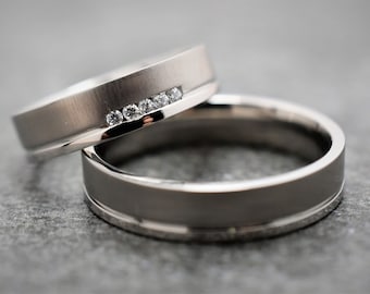 Conjunto de anillos de boda de pareja, conjunto de anillos de promesa de pareja de acero inoxidable, anillos para él y para ella, anillo de aniversario de boda, bandas de anillos de boda de acero