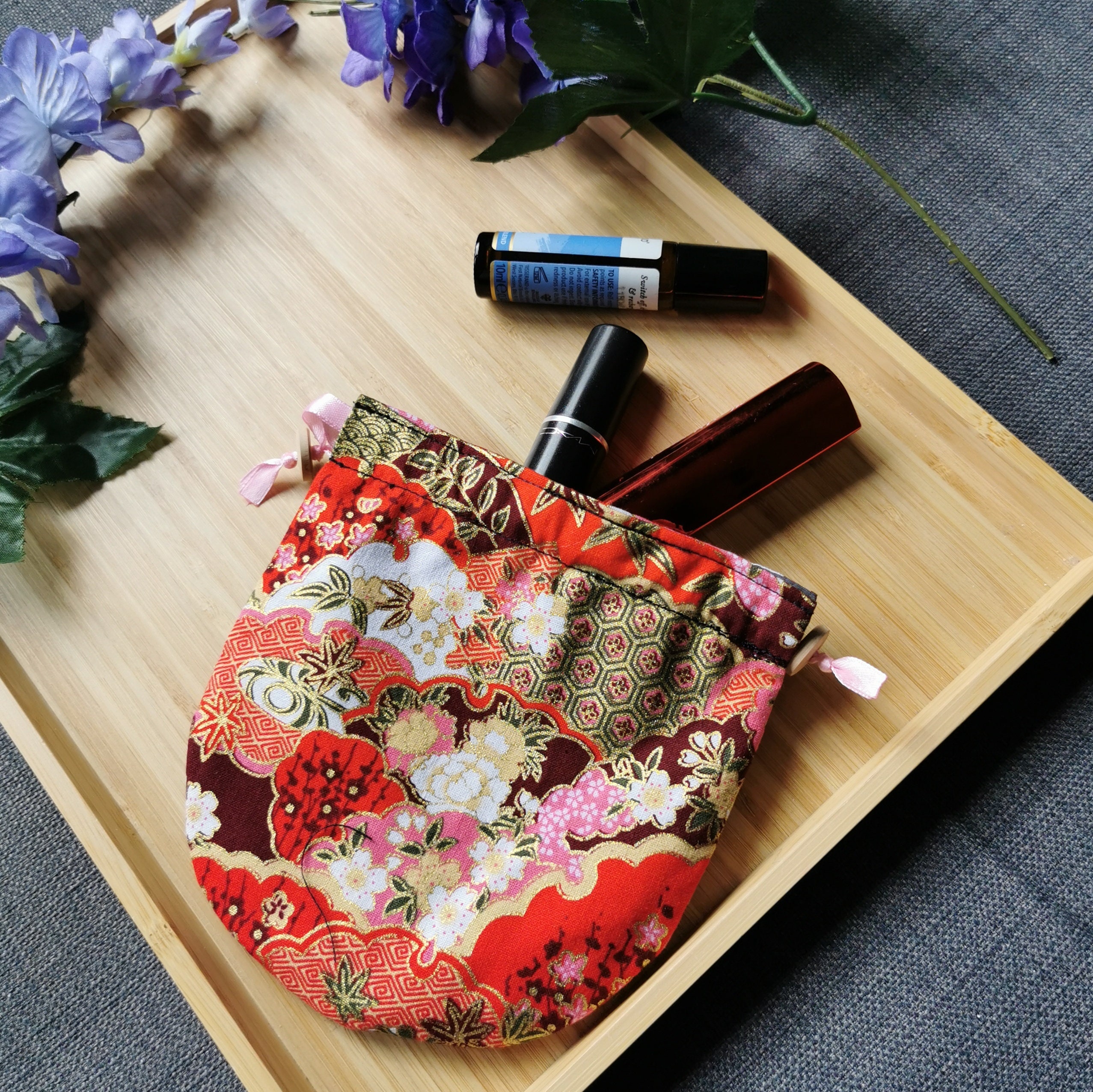 Japanese style lined fabric drawstring pouch keepsake pouch / Etsy