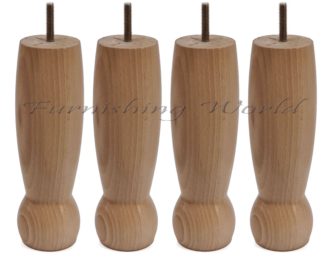 4x Natural Gloss Wooden Furniture Feet Legs for Sofa, Chairs, Stool