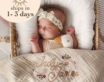 Rush Personalized Embroidered Baby Receiving Blanket, Personalized baby gift, Baby girl, Baby boy blanket
