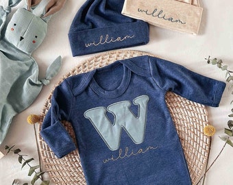 Personalized Baby Romper and Hat Set: Embroidered Monogram Outfit