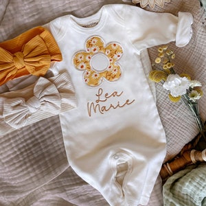 Personalized baby romper and hat set, custom infant girl coming home outfit, embroidery baby shower gift, monogrammed sleeper footies