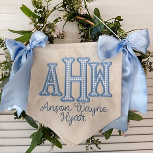 Personalized Baby Name Banner – Welcome Sign with Bows, Hospital Door & Baby Shower Decor, Gingham nursery decor