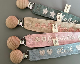 Personalized Pacifier Clip Holder /  Embroidered Name / Custom Boho Pacifier Holder / Custom Baby Name / Monogrammed Baby Shower Gift