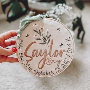 Personalized Baby Birth Announcement Embroidery Hoop: Nursery Decor
