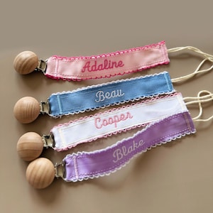 Personalized Pacifier Clip Holder /  Embroidered Name / Custom Boho Pacifier Holder / Custom Baby Name / Monogrammed Baby Shower Gift