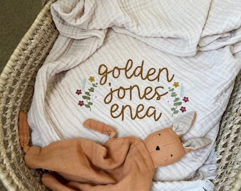 Personalized Embroidered Baby Swaddle Receiving Blanket