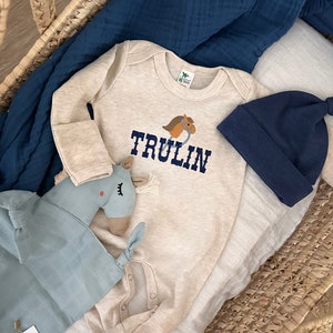 Personalized baby romper and hat set, custom infant boy coming home outfit, embroidery baby shower gift, western baby boy gift