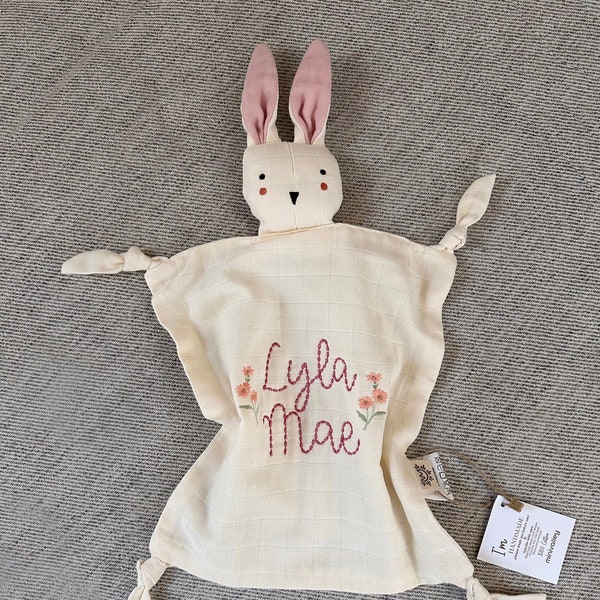 Personalized Animal Lovey, Baby Shower Gift, Baby Blanket, bunny Lovey, Personalized Blanket, Security Blanket, New Baby gift