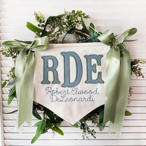 Personalized Baby Name Banner – Welcome Sign with Bows, Hospital Door & Baby Shower Decor, Sage nursery decor