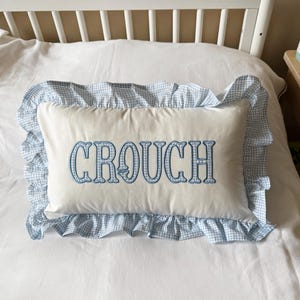 12x20 in Personalized  Applique Name and Monogram Pillow Cover, Ruffled Cushion