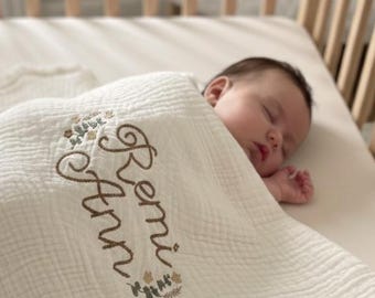 Personalized Embroidered Baby Swaddle Receiving Blanket