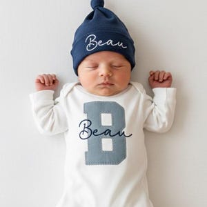 Personalized Baby Romper & Hat Set: Embroidered Initial, Newborn Outfit