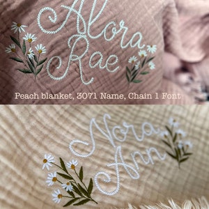 Personalized Embroidered Baby Blanket, Swaddle with Name and Floral Personalized Baby gift, Cotton Muslin image 4
