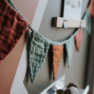 Pennant Bunting, Baby Garland. Linen bunting. Nursery wall hanging. Linen flag decoration for baby room kids room. Muslin bunting banner.