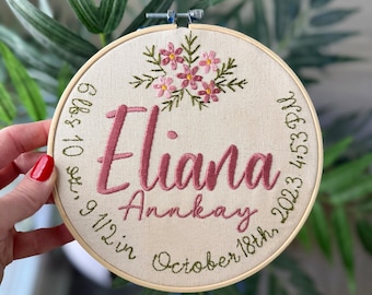 Personalized Baby Birth Stats Embroidery Hoop: Nursery Decor