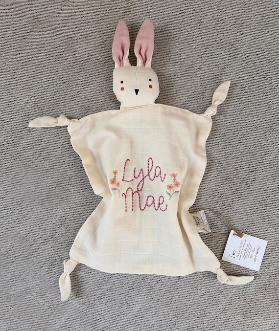 Personalized Bunny Lovey: Cotton Muslin Baby Security Blanket