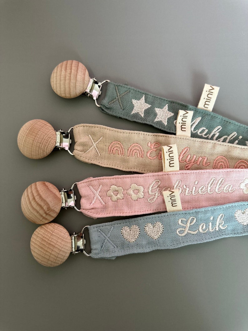 Personalized Pacifier Clip Holder / Embroidered Name / Custom Boho Pacifier Holder / Custom Baby Name / Monogrammed Baby Shower Gift image 2