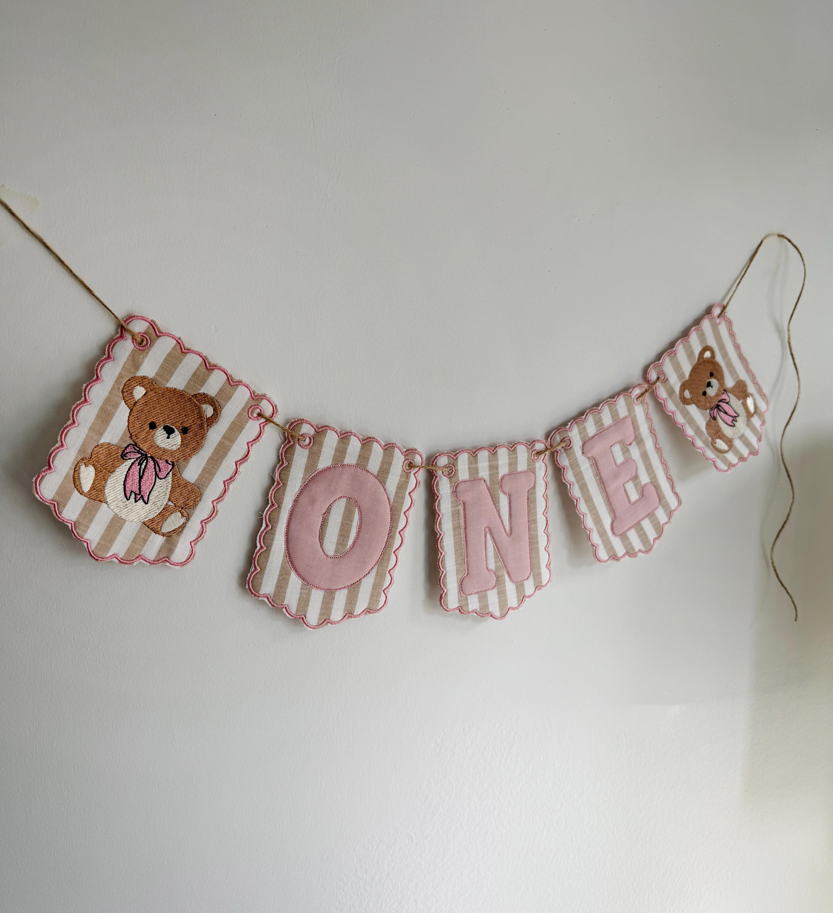 Embroidered Bear First Birthday Highchair Banner | Sage Green 1st ...