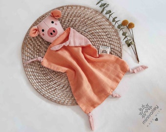 Personalized Pig Lovey, Baby Shower Gift, Baby Blanket,  Animal Security Blanket, New Baby gift
