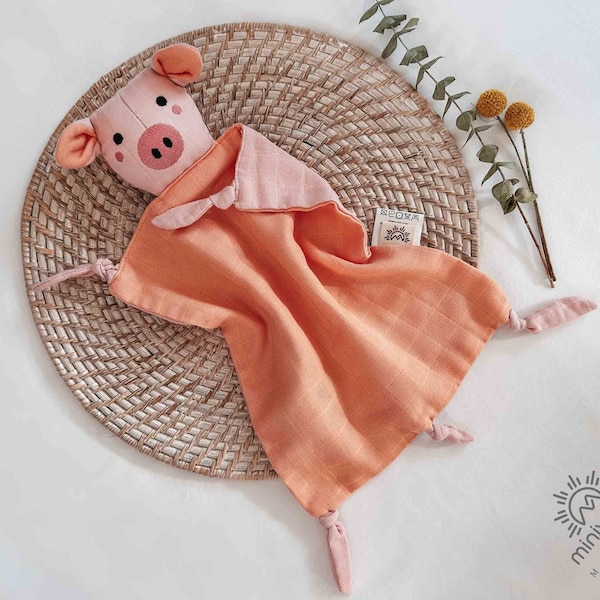 Personalized Pig Lovey, Baby Shower Gift, Baby Blanket,  Animal Security Blanket, New Baby gift