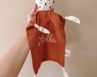 Personalized Animal Lovey, Baby Shower Gift, Baby Blanket, Cat Lovey, Personalized Blanket, Security Blanket, New Baby gift