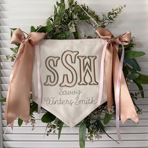 Personalized Baby Name Banner – Welcome Sign with Bows, Hospital Door & Baby Shower Decor, Sage nursery decor