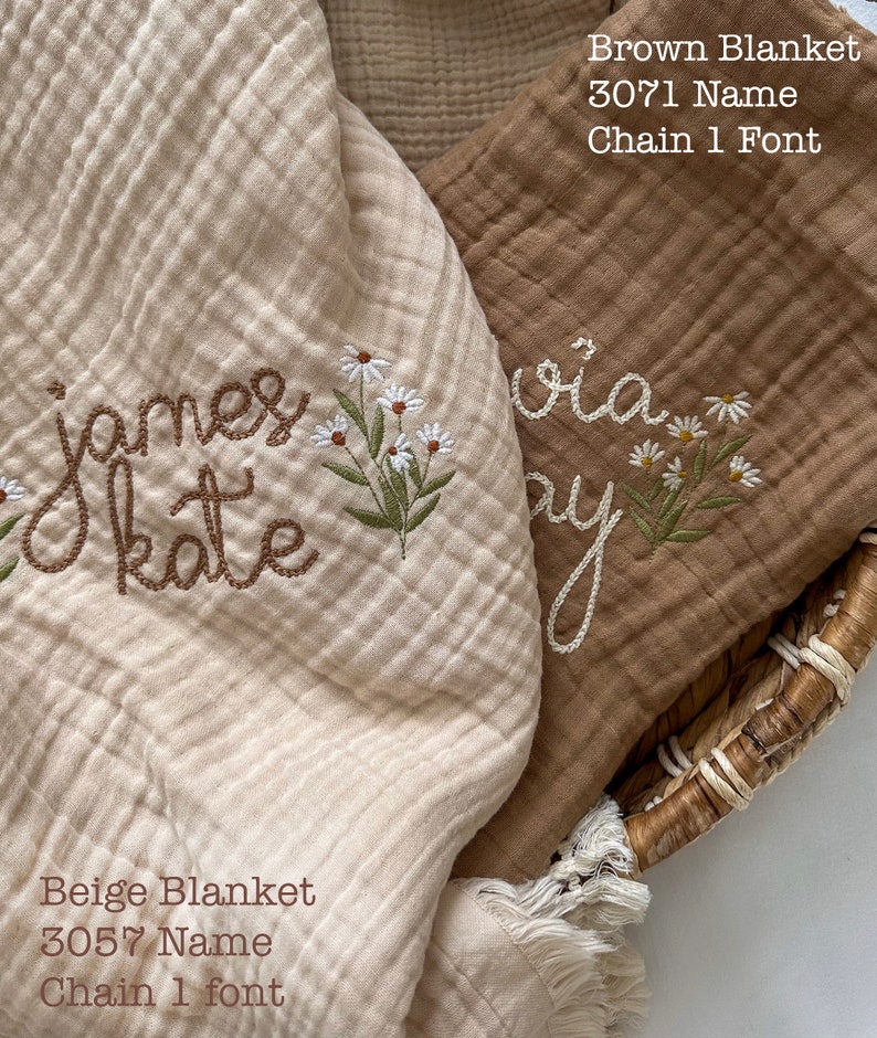 Personalized Embroidered Baby Blanket, Swaddle with Name and Floral Personalized Baby gift, Cotton Muslin image 6
