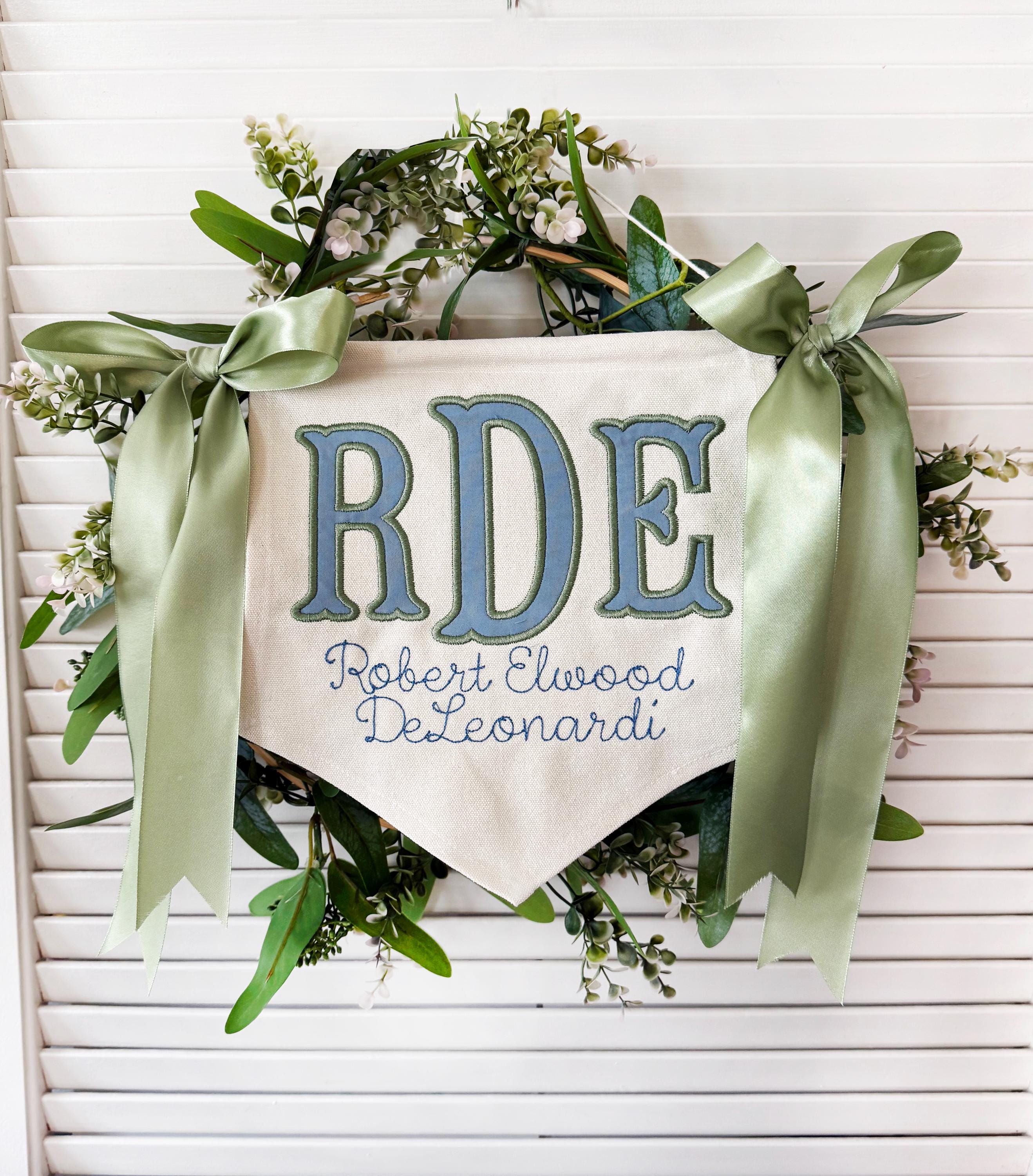 Personalized Baby Name Banner – Welcome Sign with Bows, Hospital Door & Baby Shower Decor, Sage nursery decor
