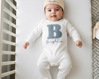 Personalized Baby Romper and Hat Set: Embroidered Monogram Outfit