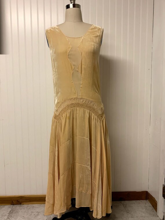 1920's Silk Velvet Smocked Dress