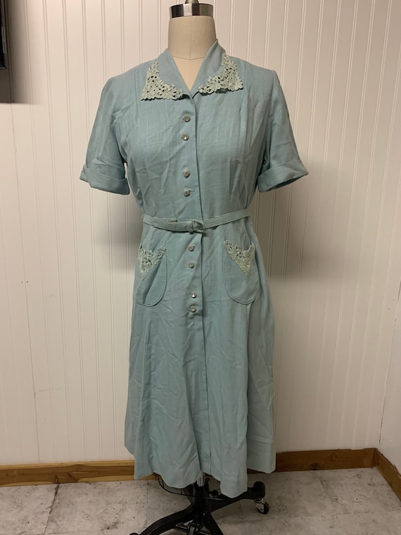 1940’s Blue Linen Dress
