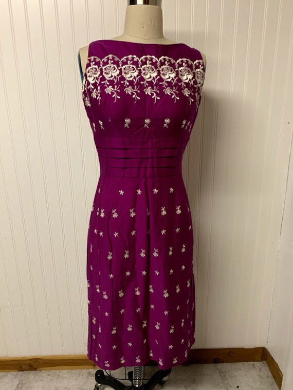 Magenta 1960's Embroidered Cotton Dress