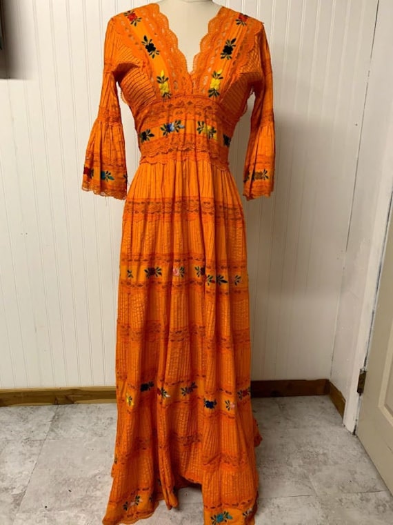 1970's Mexican Style Embroidered Maxi Dress