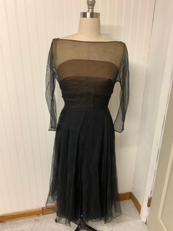 1950s Chiffon Color Block Dress