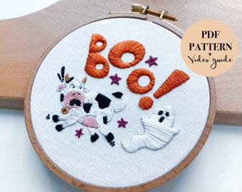 Holy Cow! Embroidery Pattern + Video Guide | Halloween Embroidery Pattern | Boo | Ghost | DIY Craft | Digital Download