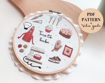 PDF Embroidery Pattern for Beginners + Video Guide | Time to Bake | Embroidery Pattern | Digital Download